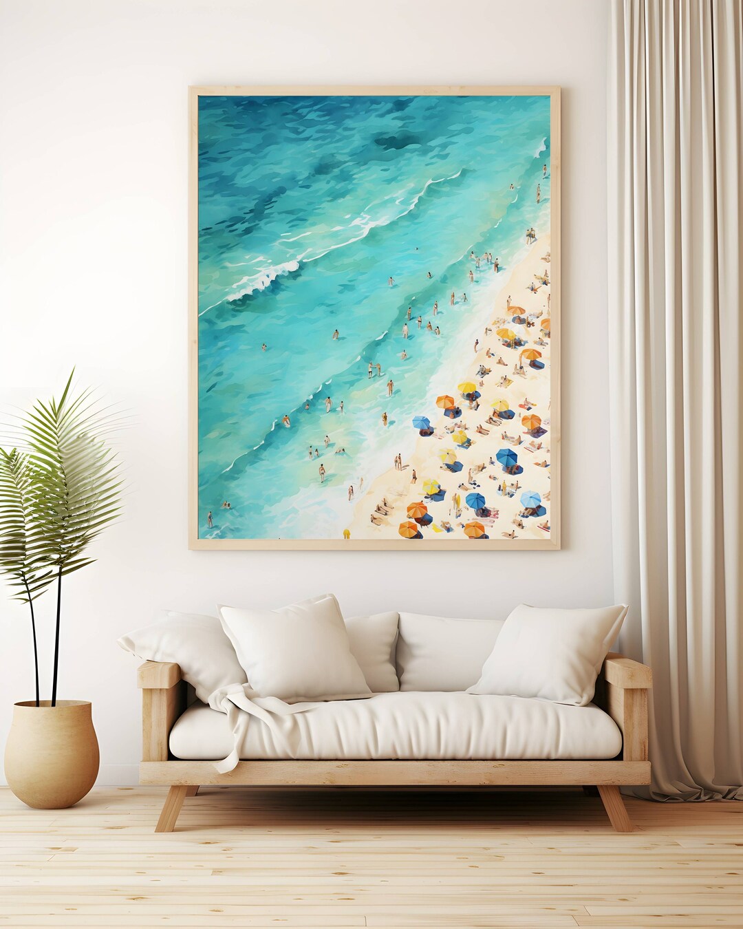 Pastel Beach Wall Art, Modern Large Poster, Aerial Beach Photography
