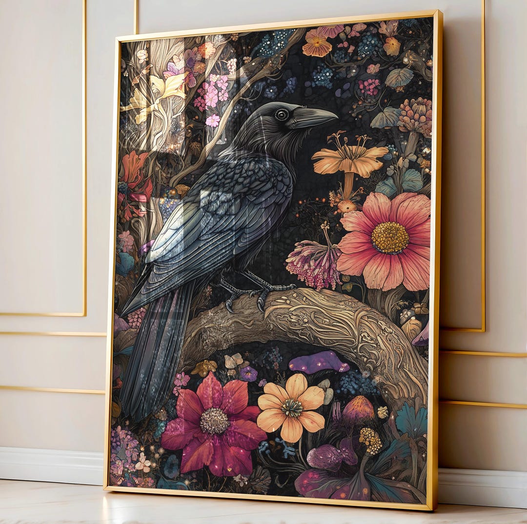 Dark Academia Raven Crow Moody Wall Art Print Vintage Dark Cottagecore ...