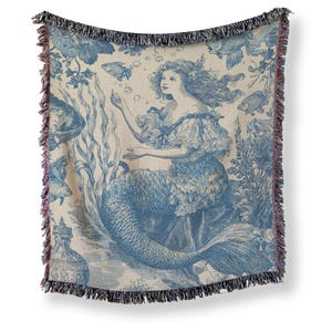 Vintage Mermaid Tapestry Woven Blanket - Vintage Beach Style Throw Blanket, Beach Decor Wall Hanging - Home Decor, Gift for Her, Cozy