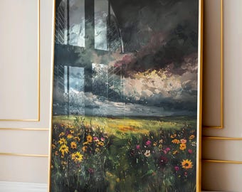 Decoración de Dark Academia, arte de campo de flores oscuro y melancólico, arte mural floral melancólico, pintura melancólica vintage, arte mural victoriano, impresión antigua, regalo para mamá