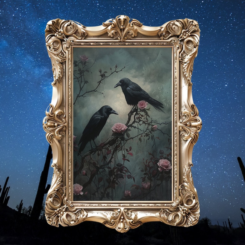 Dark Academia Raven Crow Moody Wall Art Print Vintage Dark Cottagecore ...