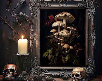 Gothic Botanische Art Prints - Dunkles Cottagecore Dekor - Pilz Kunst - Gothic Geschenk | Wandkunst | Galerie Wandkunst | Moody Art