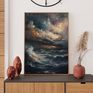 Moody Dark Clouds Canvas Wall Art, Modern Farmhouse Decor, Oil Painting, Cottagecore Decor, Clouds Art Print, Minimalist Living Room Decor