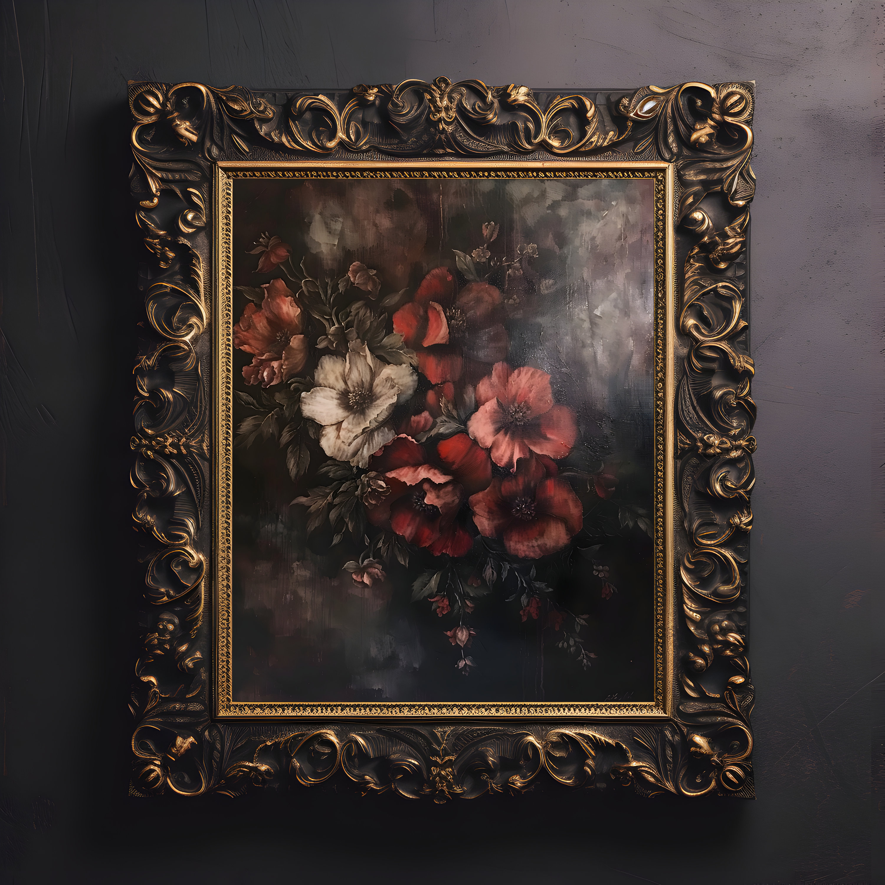 Dark Academia Decor Dark Flower Painting Art Moody Floral Wall Art ...