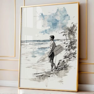 Surfboard Wall Art, Surfboard Beach Ocean, Beachy Wall Art, Minimalist Modern Art Coastal Room Decor, Surf Wall Art, Surfing Print