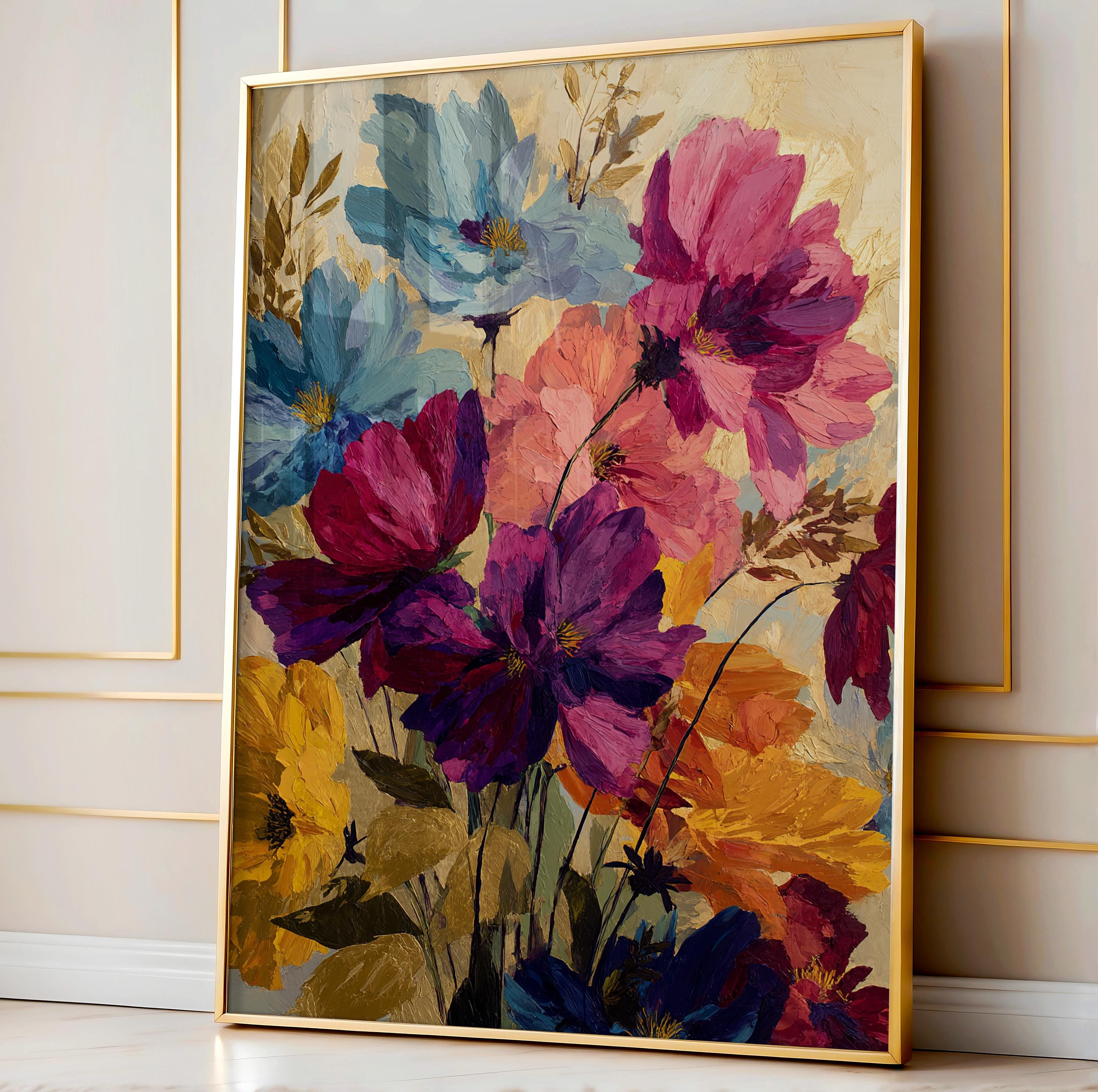 Vintage Floral Painting Wall Art, Maximalist Vibrant Decor for Home or Office, Botanical Decor, Modern Aesthetic, Summer Theme Art Print
