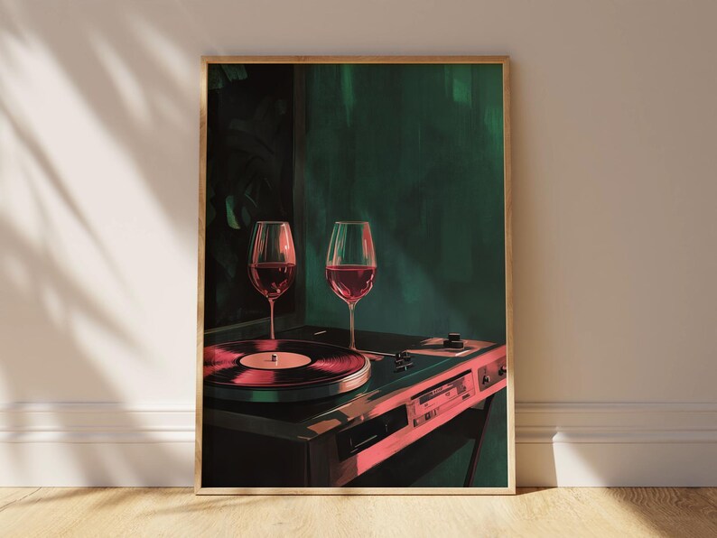 Vinyl Record Player Pink Wall Art, Retro Decor, Vinyl Record Print, Y2K Art Print, Trendy Pastel Art, Vintage Wall Art, Wine Vintage Poster image 3