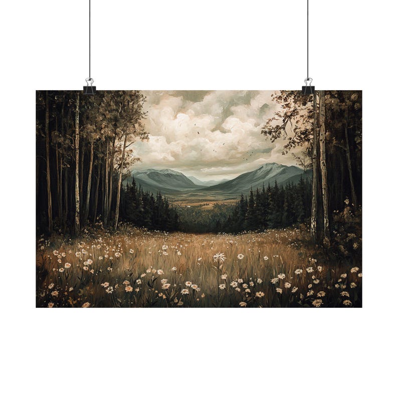Autumn Forest Art Print, Moody Fall Landscape Wall Art, Dark Academia