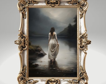 Walking Into The Lake - Dark Academia Print, Moody Victorian Wall Art, Dark Decor Aesthetic, Dark Cottagecore, Gothic Prints