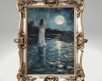 Walking Into The Lake - Dark Academia Print, Moody Victorian Wall Art, Dark Decor Aesthetic, Dark Cottagecore, Gothic Prints