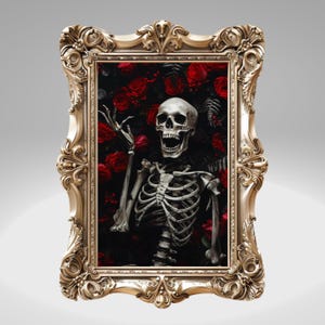 Halloween Decor, Skeleton Art Print, Room Decor, Spooky Wall Art, Halloween Gift, Macabre Art, Globincore Decor, Cottagecore Decor