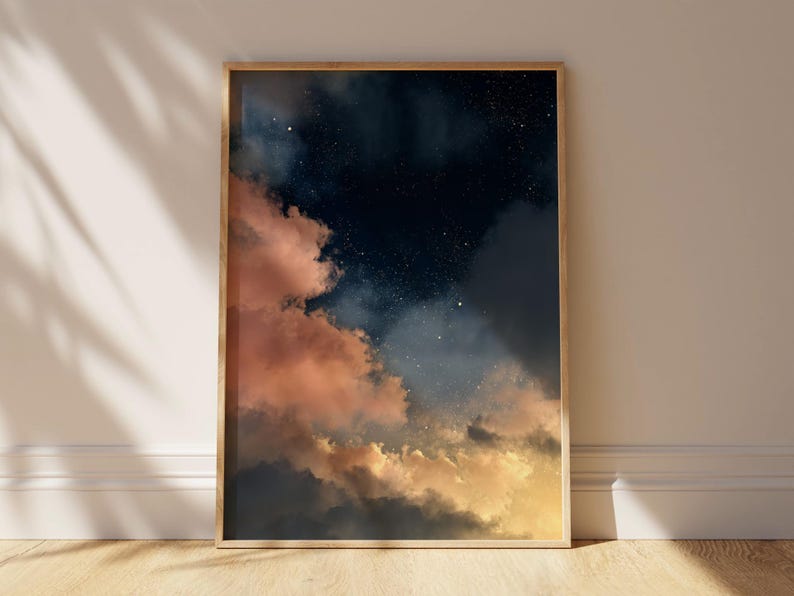 Wolken kunst aan de muur, decor Dark Academia, humeurig decor, fotografie, roze wolken Art Print, decor Dark Cottagecore, housewarmingcadeau afbeelding 3