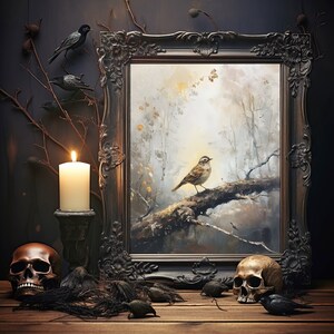 Bird Print Wall Art For Room Decor, Dark Academia Decor, Cottagecore Decor, Moody Wall Art, Nature Aesthetic, Antique Oil Painting