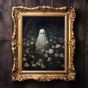 Silly Ghost in the Rain, Vintage Halloween Art, Framed