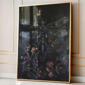William Morris Inspired Gothic Botanical Dragon Fly Art Prints Dark Cottagecore Decor Goth Gift Wall Art Gallery Wall Art Dark Moody Art
