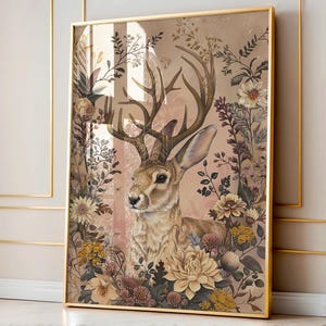 Jackalope Art Print, Dark Academia Animal Wall Art, Magical Woodland Jackrabbit Painting, Forestcore Decor, Whimsigoth Aesthetic, Goth Gift