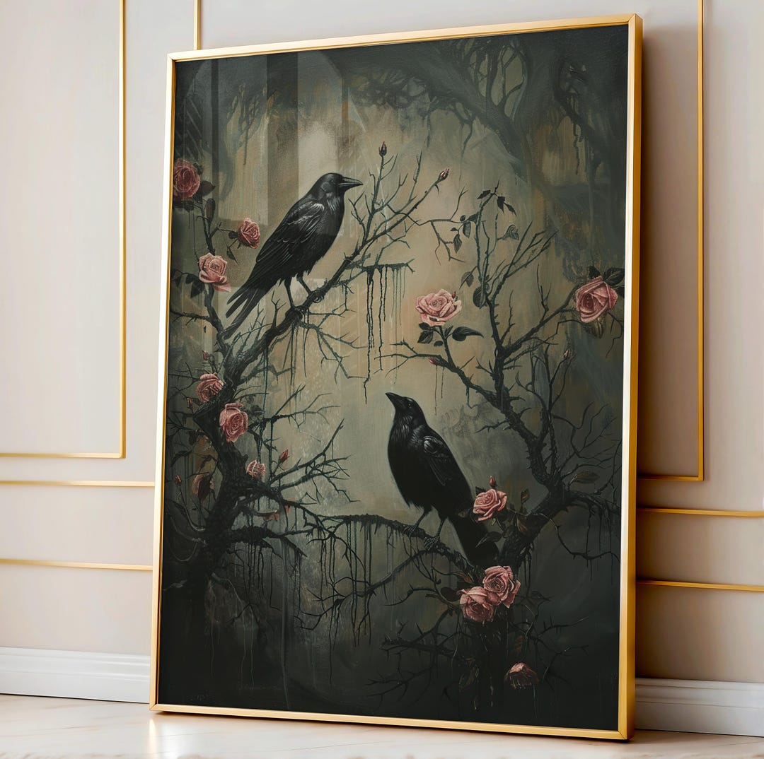 Dark Academia Raven Crow Moody Wall Art Print Vintage Dark Cottagecore ...