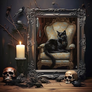 Black Cat Witch Print, Vintage Poster, Dark Academia, Gothic Victorian, Black Cat Art, Witchy Decor, Art Poster Print