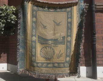 Cozy Coastal Woven Blanket - Perfect for Beach Lovers, Home Decor, Gifts, Travel, or Picnics | Nautical Tapestry Throw