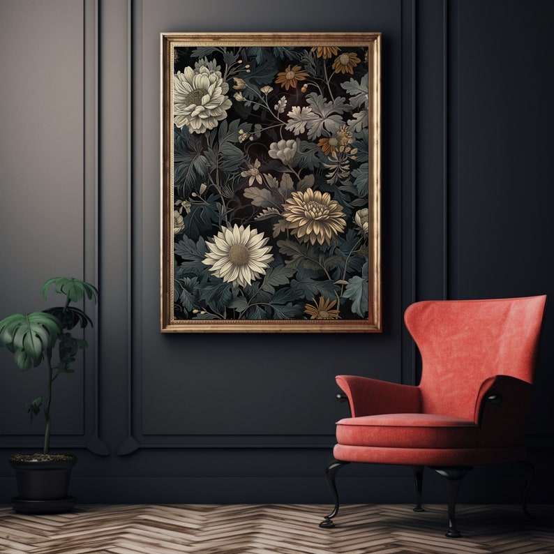 Dark Academia Decor Dark Flower Painting Art Moody Floral Wall Art ...
