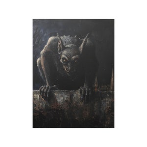 Gargoyle Oil Painting, Gothic Decor, Moody and Dark Decor, Dark Academia, Moody Wall Art, Vintage, Macabre Art, Spooky Decor, Weirdcore Art image 10