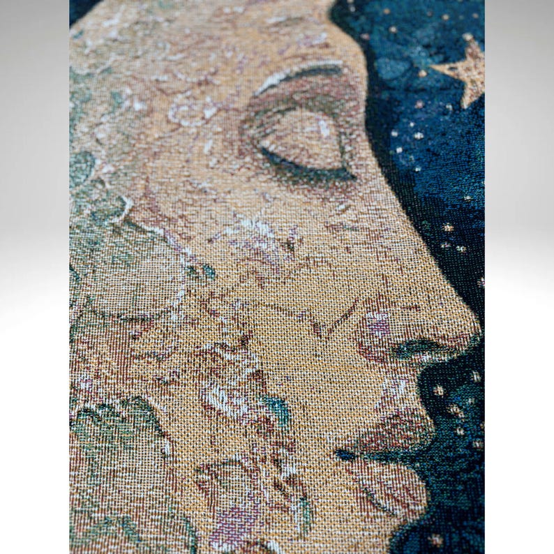 Enchanting Moon Woven Blanket or Tapestry, Mucha Art Tapestry Wall Art, Mystical Decor, Witchy Gift, Yoga Blanket, Wimsigoth, Hippie Gift image 2