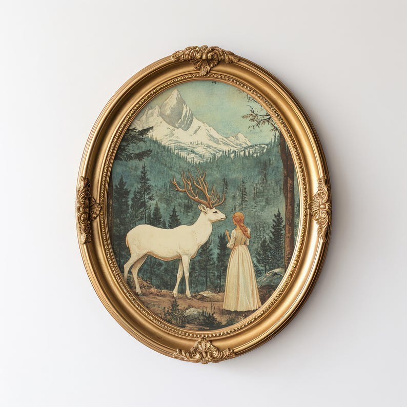 Póster de romance fantástico con paisaje encantado, arte mural vintage, decoración de naturaleza, decoración fantástica para el hogar, regalo para amantes de la naturaleza. imagen 1