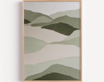 Japandi Wall Art, Sage Green Print, Japanese Art, Large Living Room Decor, Vertical Oriental Art