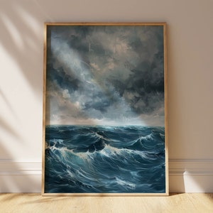 Moody Dark Clouds Canvas Wall Art, Modern Farmhouse Decor, Oil Painting, Cottagecore Decor, Clouds Art Print, Minimalist Living Room Decor