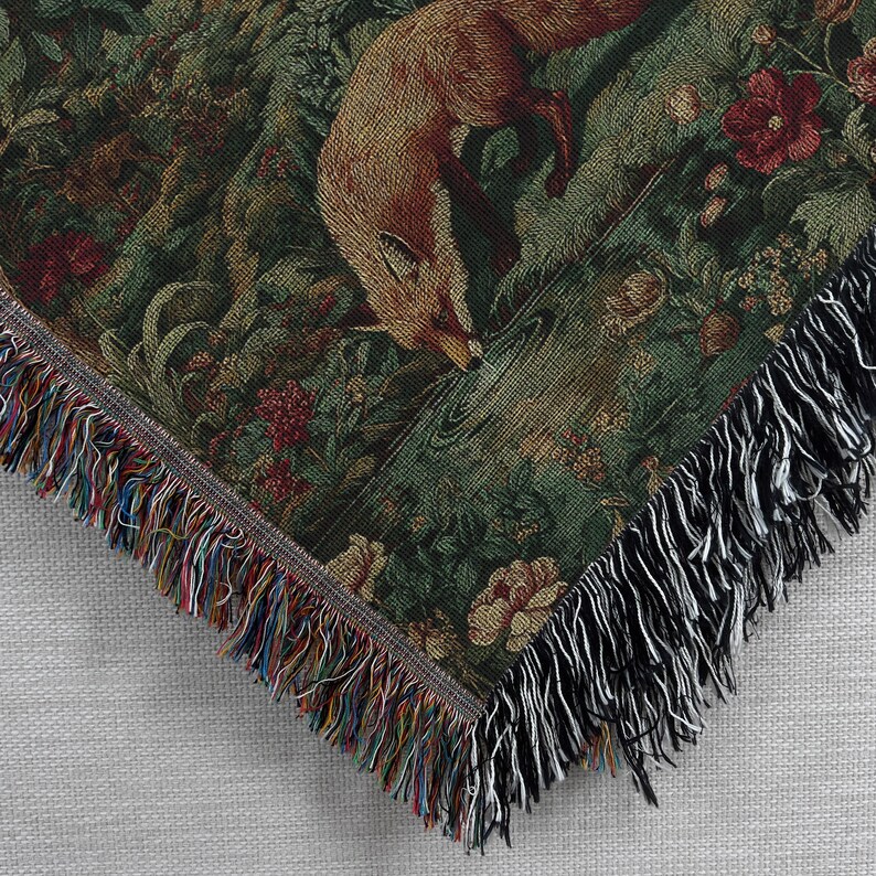 Enchanted Forest Woven Cotton Blanket, Nature Tapestry, Woodland Cozy Throw, Throw Blanket, English Country Garden Wall Hanging - Home Decor image 4