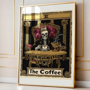 Tarotkaart vintage grillig decor "The Coffee" tarotkaart Mucha Art, spirituele kunst aan de muur, cadeau vriend vriendin, macaber decor