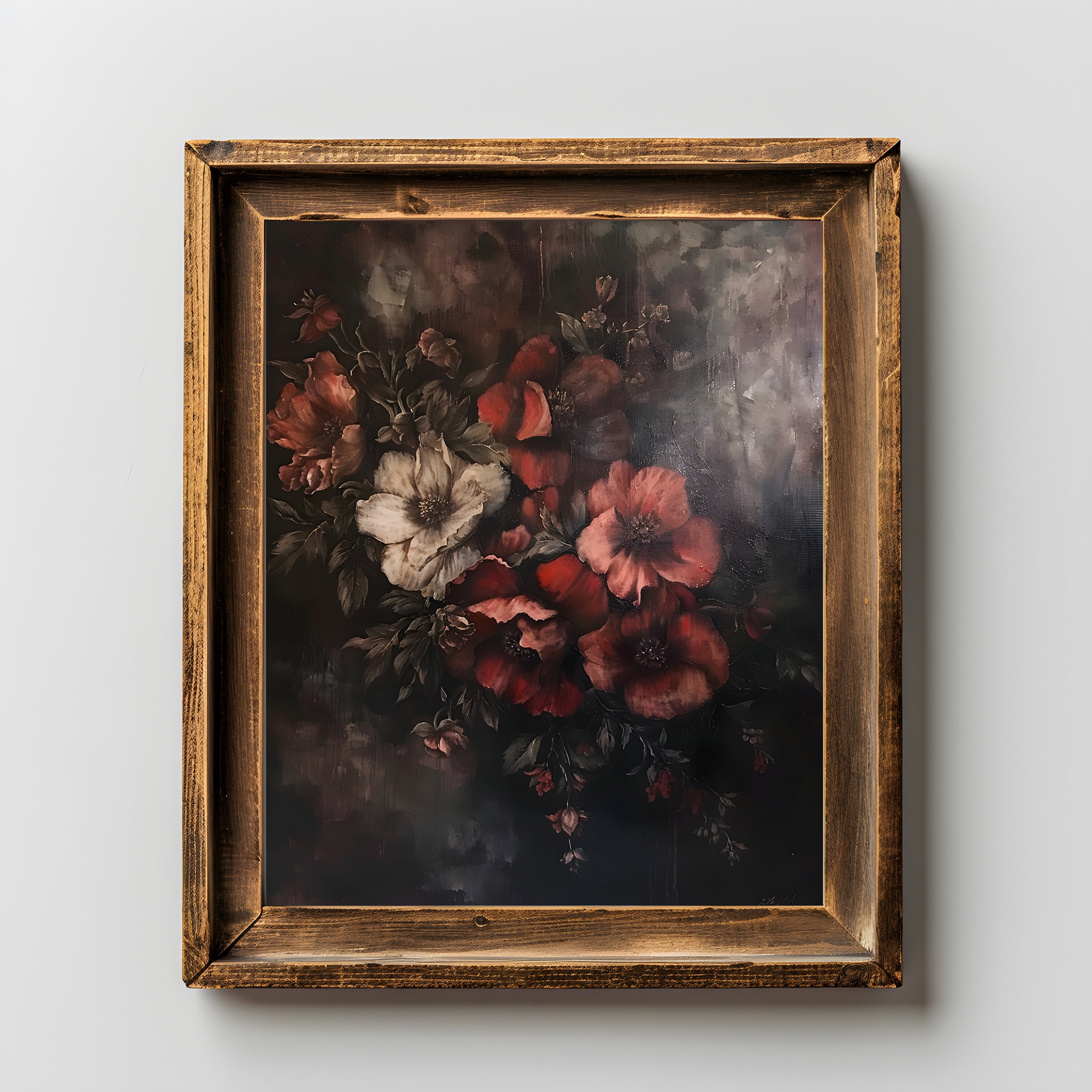 Dark Academia Decor Dark Flower Painting Art Moody Floral Wall Art ...