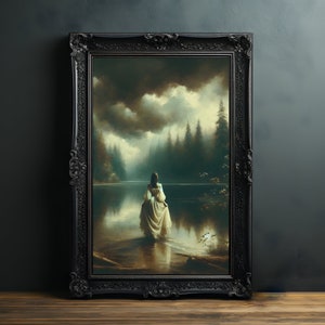 Walking Into The Lake - Dark Academia Print, Moody Victorian Wall Art, Dark Decor Aesthetic, Dark Cottagecore, Gothic Prints