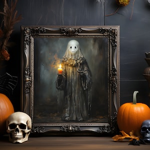 Geist, der eine Kerze hält Dark Academia Decor, Vintage Poster, Kunst Poster Druck, Haunting Ghost, Halloween Dekor und Geschenk