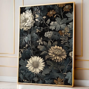 Dark Academia Decor Dark Flower Painting Art Moody Floral Wall Art  Vintage Moody Painting Victorian Wall Art Antique Print