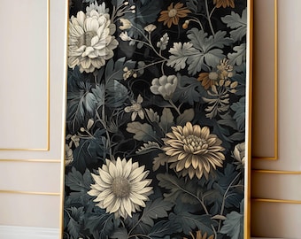 Dark Academia decor donkere bloem schilderij kunst humeurige bloemen muur kunst vintage humeurig schilderij Victoriaanse muur kunst antieke print
