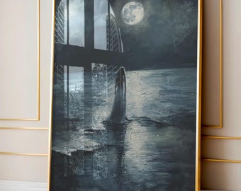 Walking Into The Lake - Dark Academia Print, Moody Victorian Wall Art, Dark Decor Aesthetic, Dark Cottagecore, Gothic Prints