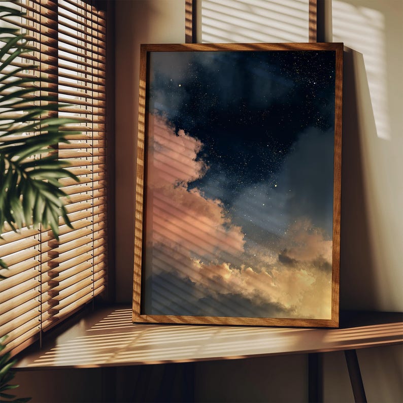 Wolken kunst aan de muur, decor Dark Academia, humeurig decor, fotografie, roze wolken Art Print, decor Dark Cottagecore, housewarmingcadeau afbeelding 2
