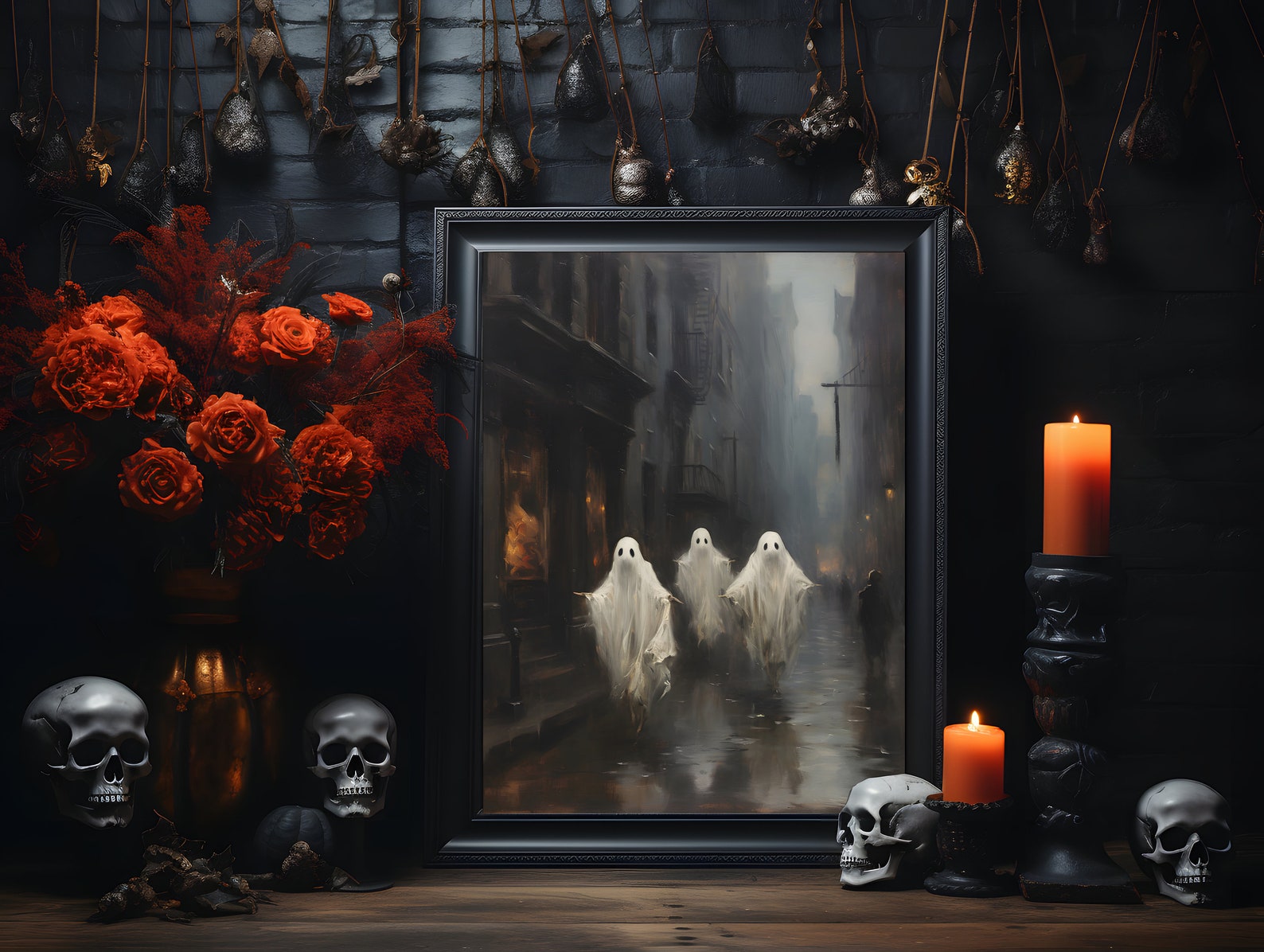 Ghosts Walking on the Street Poster, Sheeted Ghost Print, Cute Little ...