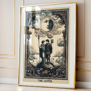Carta dei tarocchi Vintage Weirdcore Decor La carta dei tarocchi degli amanti Carte dei tarocchi classiche Arte murale spirituale Regalo per fidanzato Regalo per fidanzata Decorazione macabra