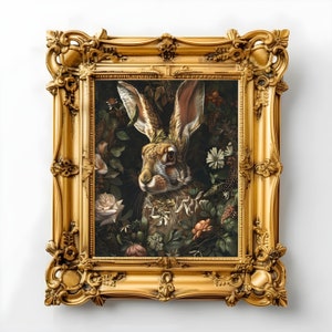 Williams Morris Inspired Eclectic Rabbit Art Print For Room Decor, Animal Portrait, Colourful Art, Cottagecore Vintage Floral Art