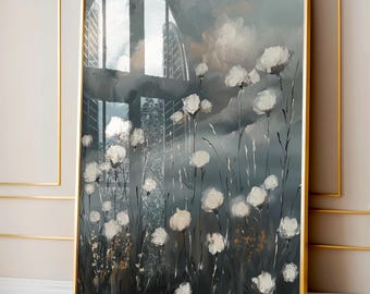 Moody Wildflower Vintage Print, Dark Academia Oil Painting, Farmhouse Home Decor, Cottagecore Decor, Botanical Print
