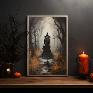 The Witch Twilight Dark Forest, Vintage Gothic Wall Art Print, Dark Academia Witchy Halloween Poster Gift, Halloween Gift image 5