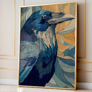 Maximalist Wall Art, Dark Academia Raven Mucha Print, Moody Wall Decor, Dark Cottagecore Decor, Raven Art Print, Witchy Decor, Mucha Gift