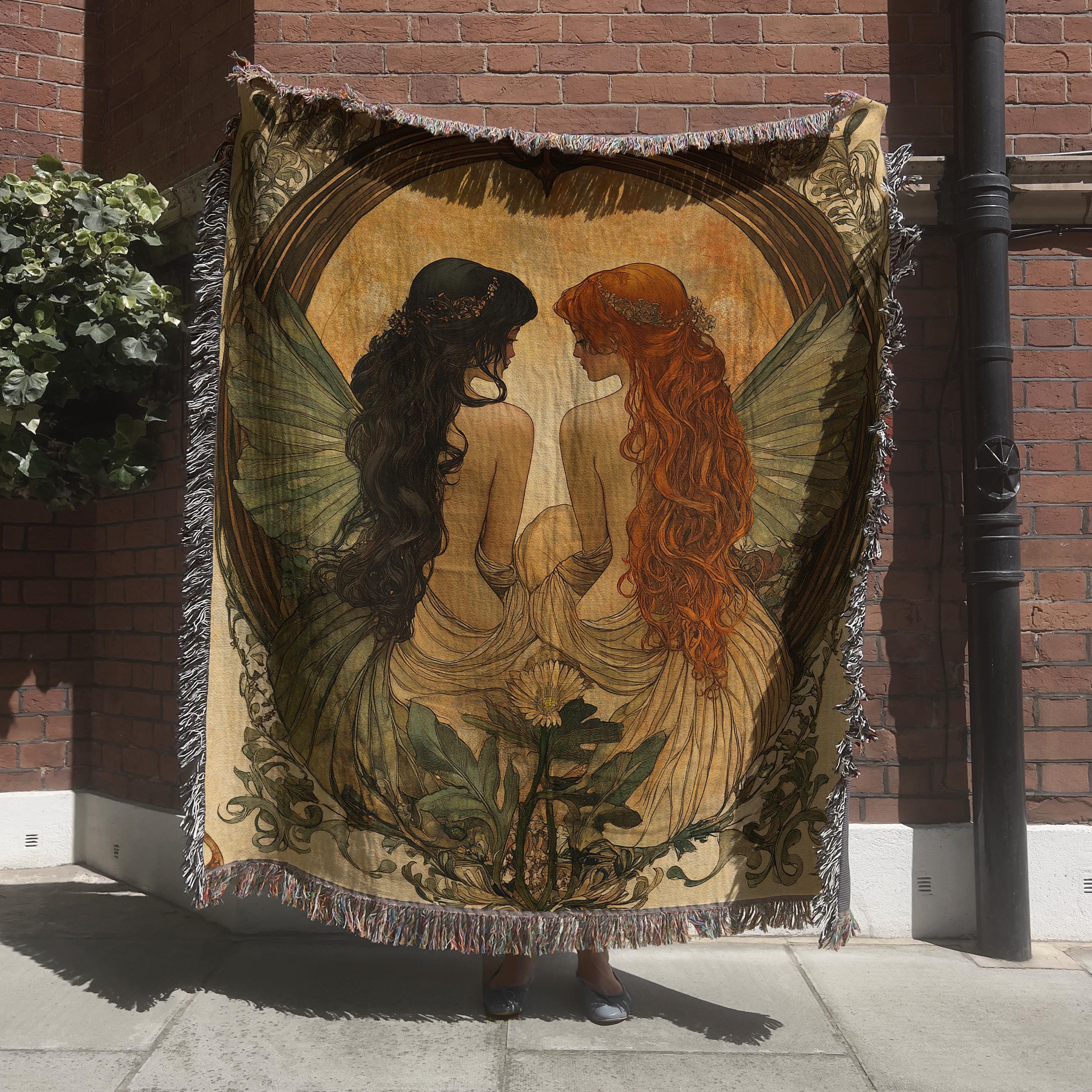 フェアリーコア織りブランケット、ミュシャアートタペストリーウォール