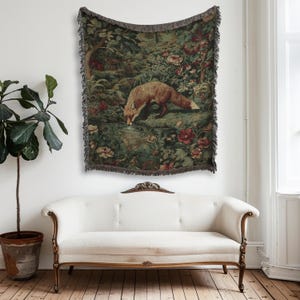 Enchanted Forest Woven Cotton Blanket, Nature Tapestry, Woodland Cozy Throw, Throw Blanket, English Country Garden Wall Hanging - Home Decor image 5