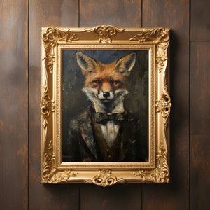 Dark Academia Print, Vintage Poster, Art Poster Print, Gothic Victorian Art, &quot;Fox Victorian Portrait&quot;, Gothic Gifts