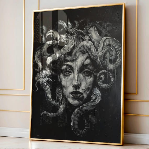 Nouveau Art, Greek Mythology Art,  Medusa Greek Mythology Wall Art for Home Decor, Vintage Art Print, Art For Women, Gifts for Women