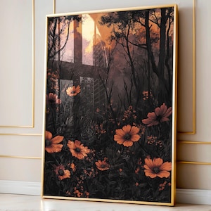 Moody Flower Field Print, Dark Academia Print, Victorian Wall Art, Dark Decor Aesthetic, Dark Cottagecore, Gothic Prints, Moon Art Print