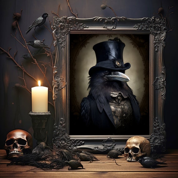 Dark Academia Decor, Vintage Poster, Art Poster Print, Gothic Victorian Art, "Victorian Raven", Gifts For Her and Him, Halloween Decor
